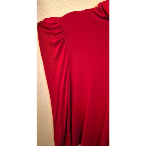 INC Red Exxagerated Long Sleeve Mock Neck Red Ribbed Top 1X NWT - Picture 3 of 7